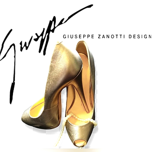 Giuseppe Zanotti platform high heel Stilleto Italian shoes peep toe light gold - Picture 2 of 16